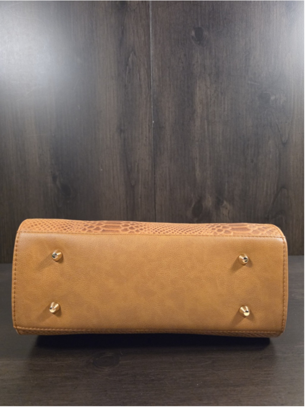 Bow Cognac Brown Snake Skin Embossed Tooled Artisan Cowhide LEATHER Bag Purse - Picture 10 of 16